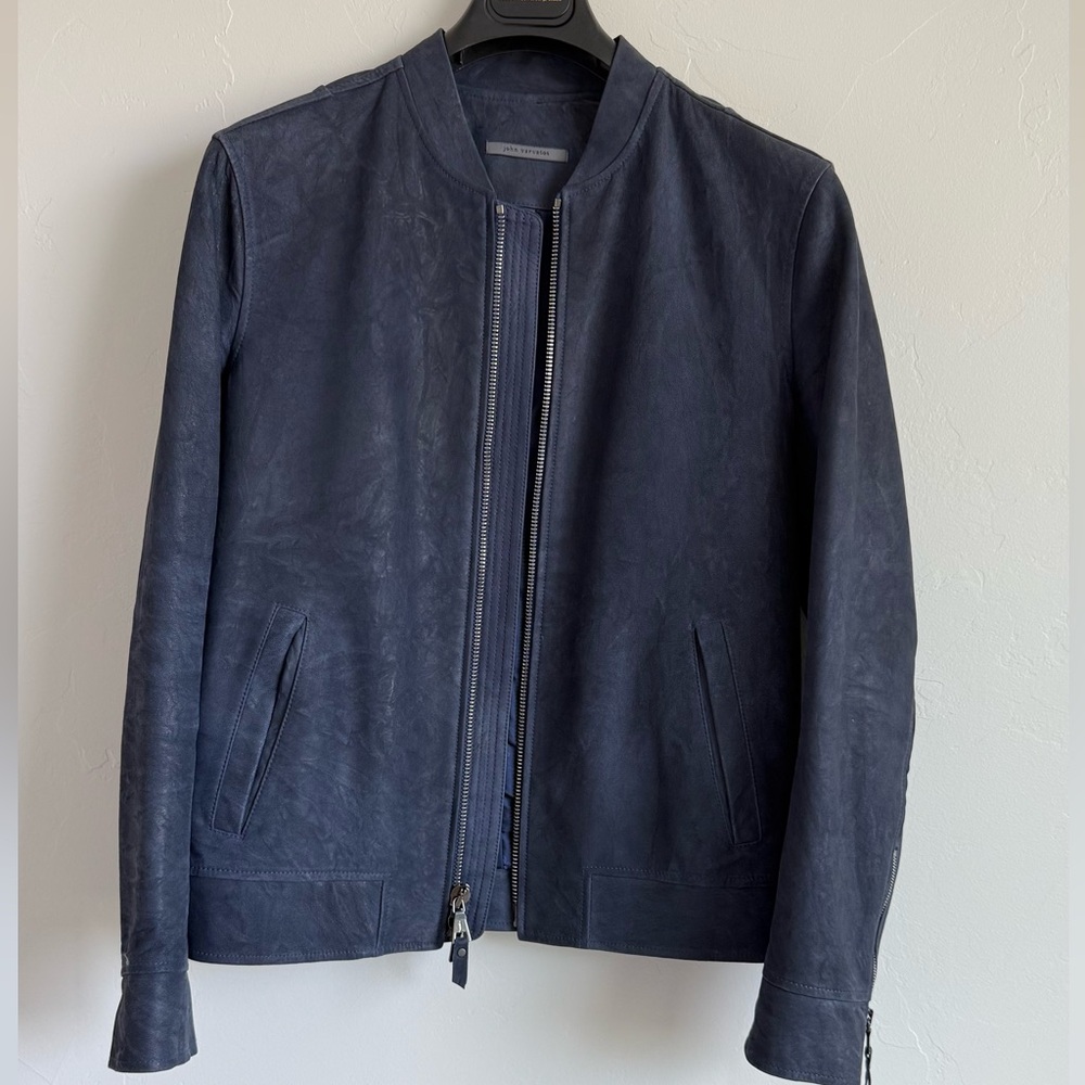 John Varvatos Blue Suede bomber Jacket. Excellent condition.